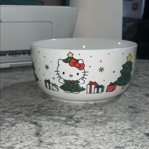 Hello Kitty Christmas Ceramic Bowl - White, Green, Red, Yellow
